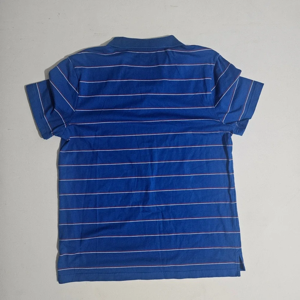 Nike Mens Blue Striped Short Sleeve Polo Shirt Large Swoosh Logo Casual Sport